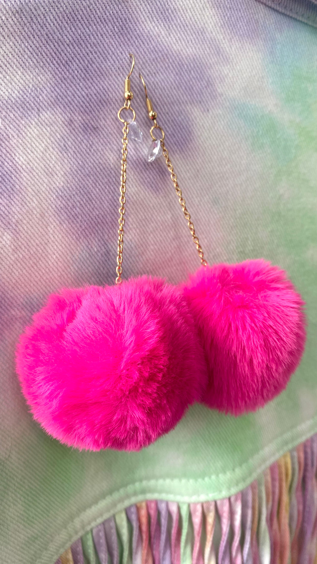 Electric Pink Party Balls!-Pom Pom Dangle Earrings