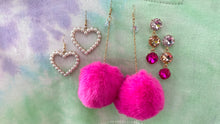 Load image into Gallery viewer, Electric Pink Party Balls!-Pom Pom Dangle Earrings
